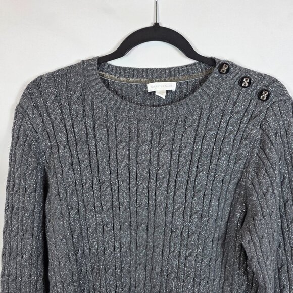 Charter Club Cable Knit Sweater Women's Size XL Gray & Silver Cotton Blend - Picture 2 of 11